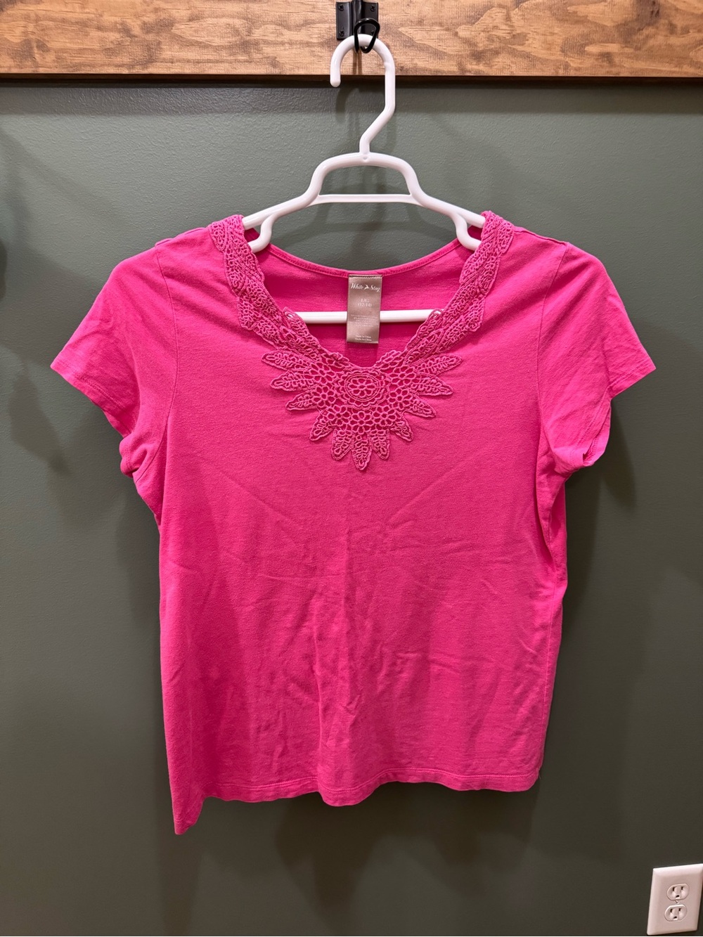 White Stag Hot Pink Short Sleeve Tee with Lace Trim